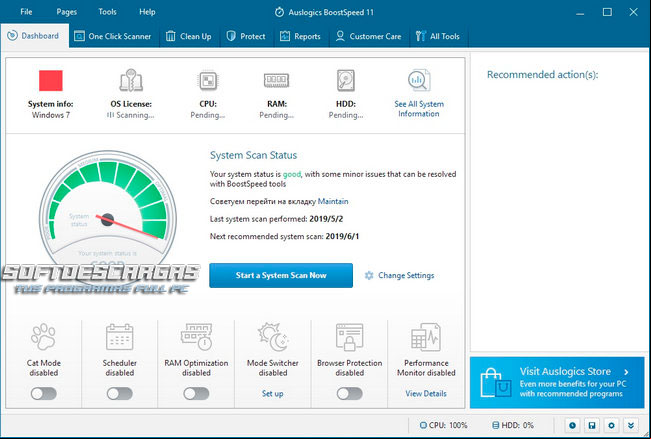 Mas opciones de Auslogics BoostSpeed