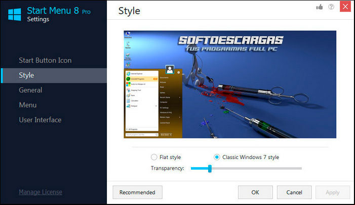 Características de IObit Start Menu 8 Pro Full