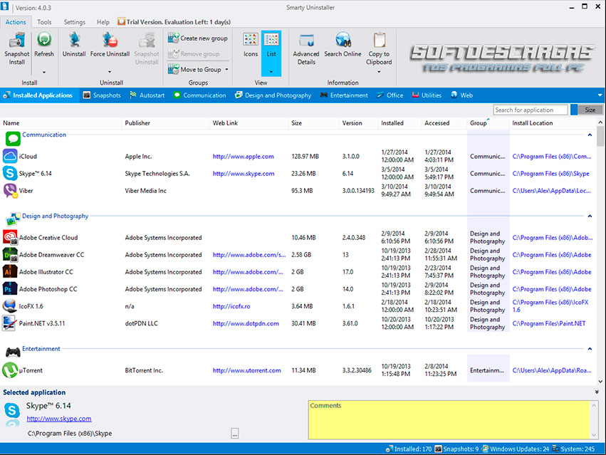 Características de Smarty Uninstaller Full