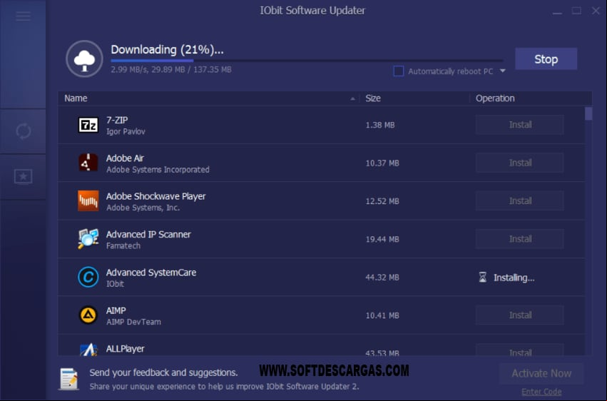 IObit Software Updater Pro 2.5.0.3005 Características principales